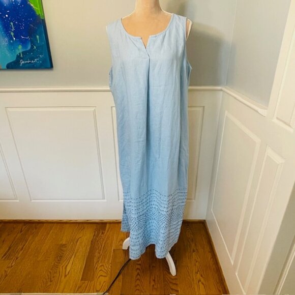 J. Jill Pure Jill Kantha-Stitched Linen Dress In Fresh Air Multi Petite Large - Picture 2 of 8